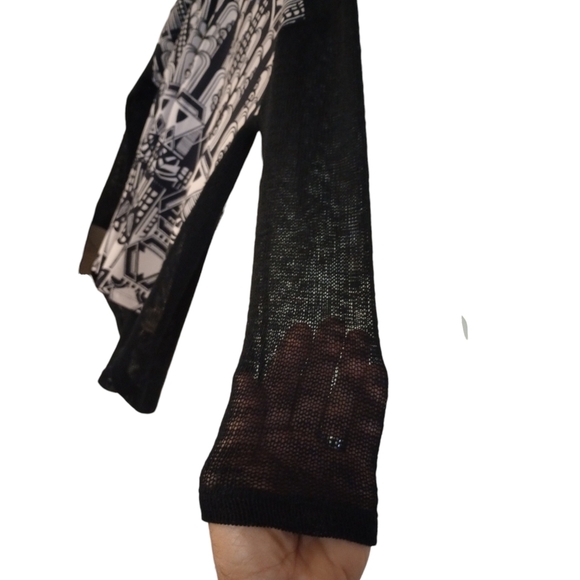 Nally & Millie Artsy Dark Romantic Mixed Fabric Partial Sheer Sweater Blouse XL - Picture 8 of 10